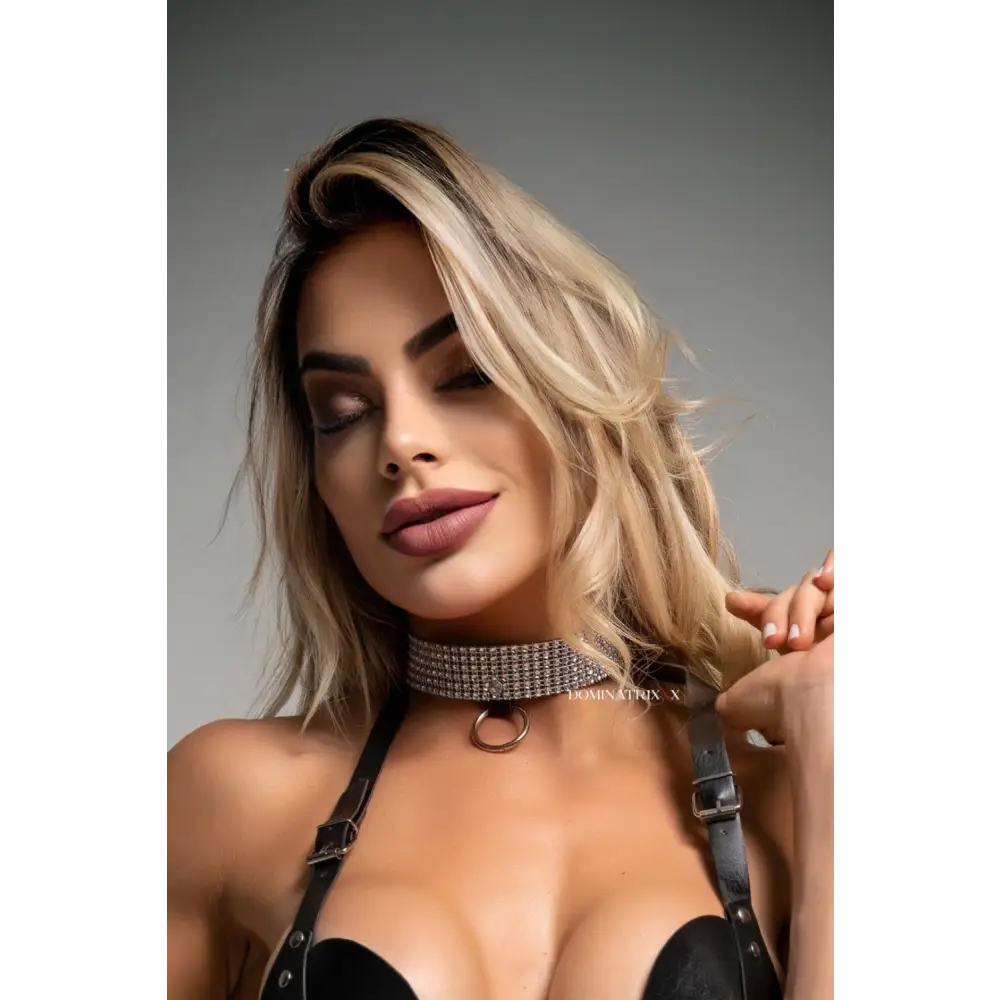 Strass Choker with Ring - Black