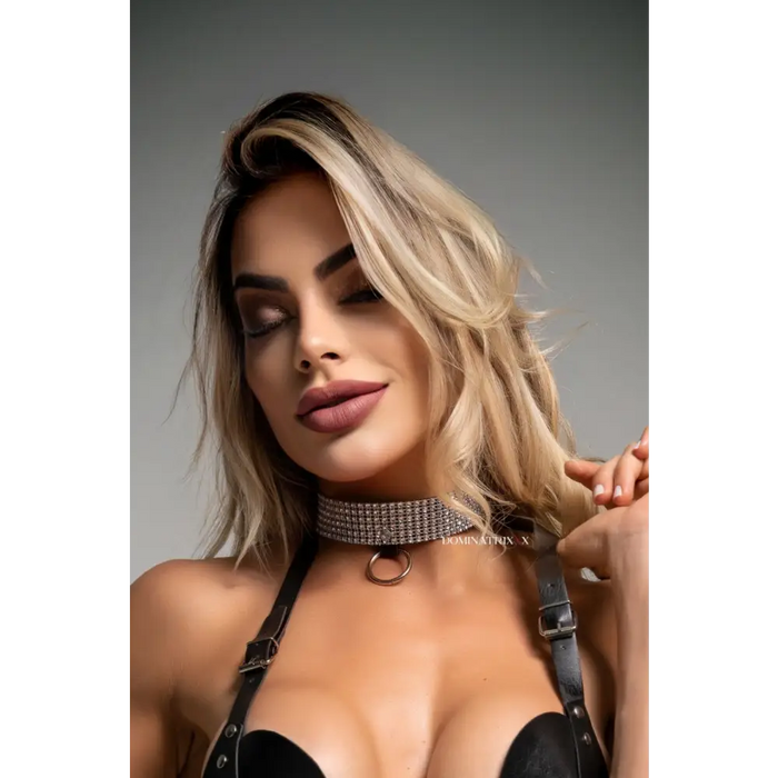 Strass Choker with Ring - Black