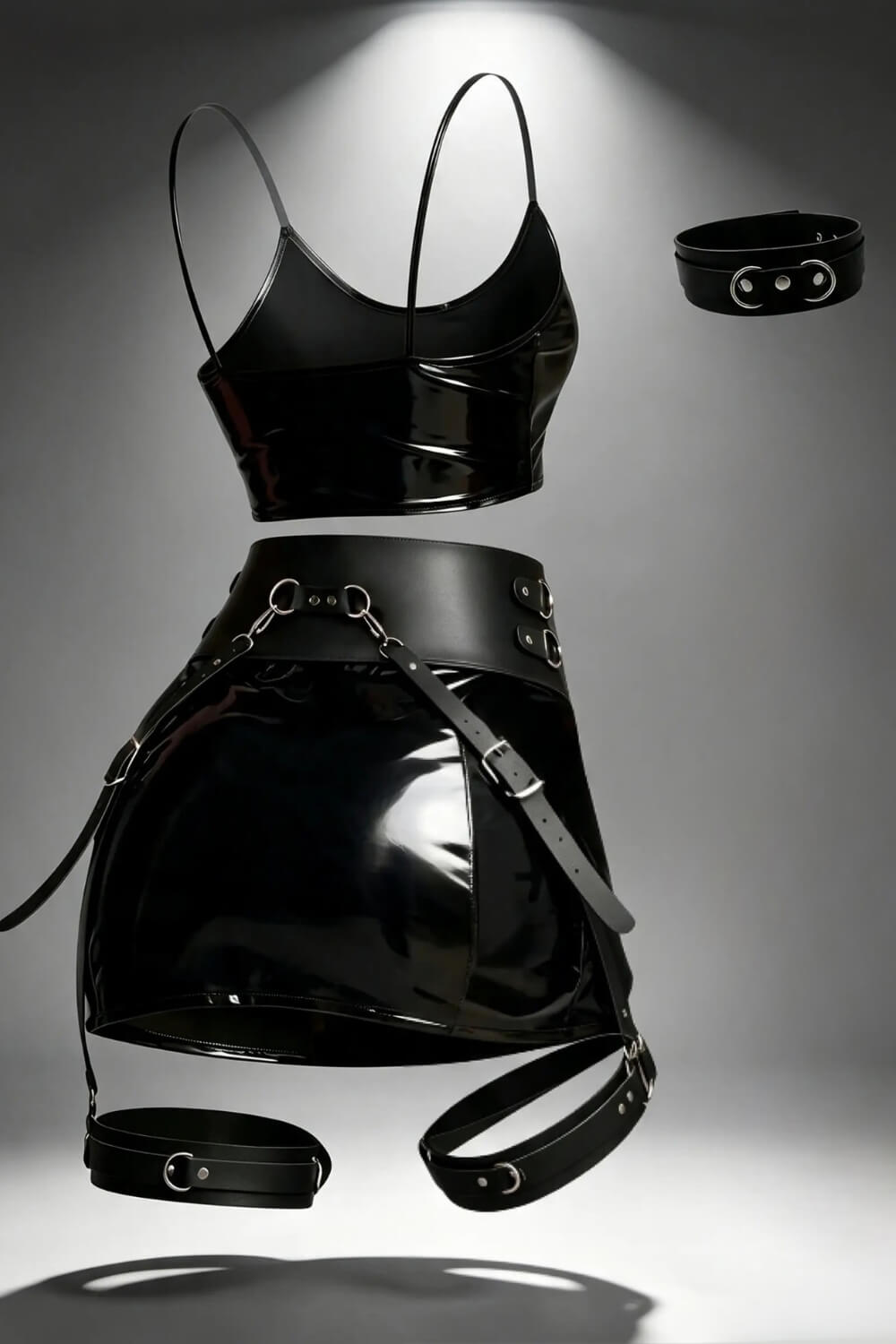 Vinyl Top & Skirt Set with Leg Garter
