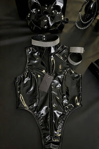 Conjunto de Body de Vinilo con Máscara y Accesorios de Diamantes de Imitación