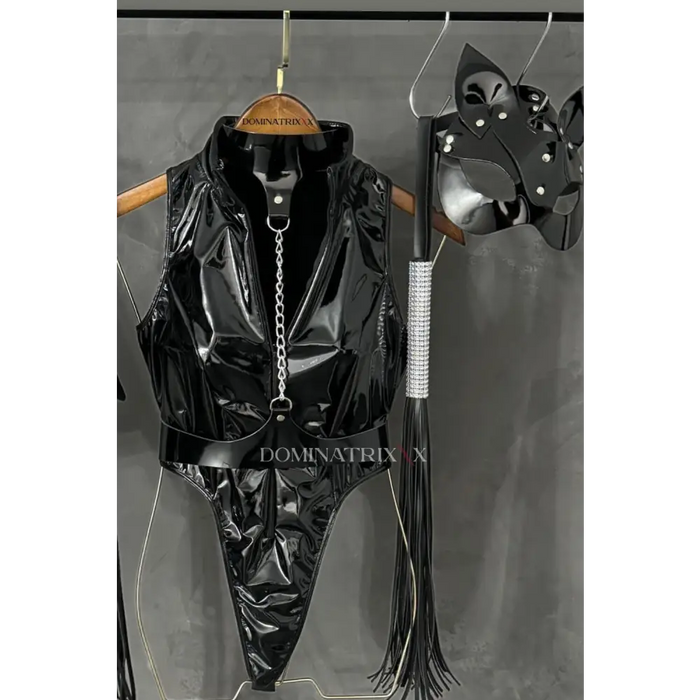 Conjunto Felina Bodysuit Vinil e Acessórios Dominatrix - Preto / Único / P