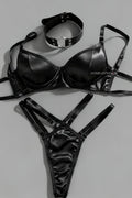 Lingerie Set with Choker | 3-Piece Sleek Strappy Set