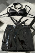 Vinyl Skirt, Strappy Lingerie & Choker Set - 4-Piece