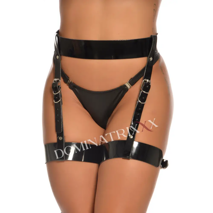 Harness Leg Garter Vicky em Vinil - Preto