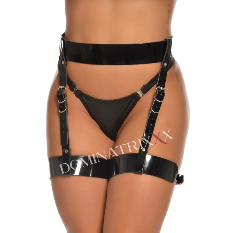 Harness Leg Garter Vicky em Vinil - Preto